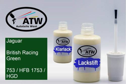 Jaguar, British Racing Green, 753 / HFB 1753 / HGD: 20ml Lackstift + 20ml Klarlack - Set, von ATW Autoteile West.